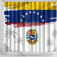 Venezuela Flag Day Shower Curtain 220th Anniversary Coat Of Arms Palm Tree Silhouette