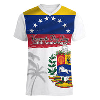 Venezuela Flag Day Women V-Neck T-Shirt 220th Anniversary Coat Of Arms Palm Tree Silhouette