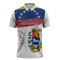 Venezuela Flag Day Zipper Polo Shirt 220th Anniversary Coat Of Arms Palm Tree Silhouette