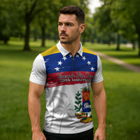 Venezuela Flag Day Zipper Polo Shirt 220th Anniversary Coat Of Arms Palm Tree Silhouette