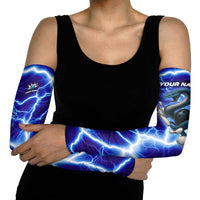 Snake and Bowling Ball Design Arm Sleeves with Lightning Background and Custom Team Name Text - Wonder Print Shop
