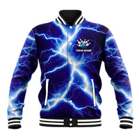 Snake and Bowling Ball Design Baseball Jacket with Lightning Background and Custom Team Name Text - Wonder Print Shop