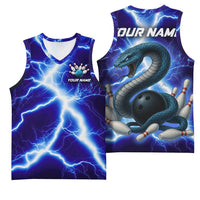 Snake and Bowling Ball Design Basketball Jersey with Lightning Background and Custom Team Name Text - Wonder Print Shop