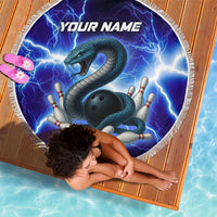 Snake and Bowling Ball Design Beach Blanket with Lightning Background and Custom Team Name Text - Wonder Print Shop