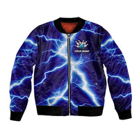 Snake and Bowling Ball Design Bomber Jacket with Lightning Background and Custom Team Name Text - Wonder Print Shop