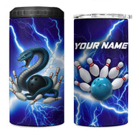Snake and Bowling Ball Design 4 in 1 Can Cooler Tumbler with Lightning Background and Custom Team Name Text - Wonder Print Shop