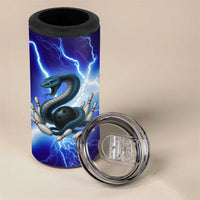 Snake and Bowling Ball Design 4 in 1 Can Cooler Tumbler with Lightning Background and Custom Team Name Text - Wonder Print Shop