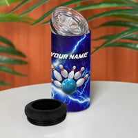 Snake and Bowling Ball Design 4 in 1 Can Cooler Tumbler with Lightning Background and Custom Team Name Text - Wonder Print Shop
