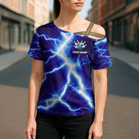 Snake and Bowling Ball Design Cross Shoulder Shirt with Lightning Background and Custom Team Name Text - Wonder Print Shop