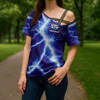 Snake and Bowling Ball Design Cross Shoulder Shirt with Lightning Background and Custom Team Name Text - Wonder Print Shop