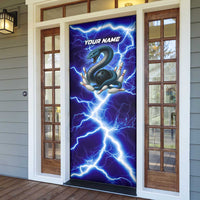 Snake and Bowling Ball Design Door Cover with Lightning Background and Custom Team Name Text - Wonder Print Shop