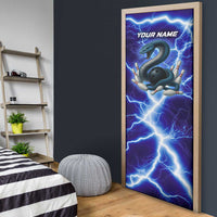 Snake and Bowling Ball Design Door Cover with Lightning Background and Custom Team Name Text - Wonder Print Shop