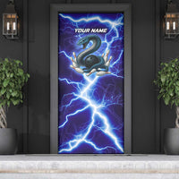 Snake and Bowling Ball Design Door Cover with Lightning Background and Custom Team Name Text - Wonder Print Shop