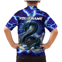 Snake and Bowling Ball Design Family Matching Mermaid Dress and Hawaiian Shirt with Lightning Background and Custom Team Name Text - Wonder Print Shop