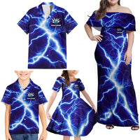 Snake and Bowling Ball Design Family Matching Off Shoulder Maxi Dress and Hawaiian Shirt with Lightning Background and Custom Team Name Text - undefined