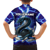 Snake and Bowling Ball Design Family Matching Summer Maxi Dress and Hawaiian Shirt with Lightning Background and Custom Team Name Text - Wonder Print Shop