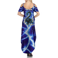 Snake and Bowling Ball Design Family Matching Summer Maxi Dress and Hawaiian Shirt with Lightning Background and Custom Team Name Text - Wonder Print Shop