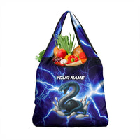 Snake and Bowling Ball Design Grocery Bag with Lightning Background and Custom Team Name Text - Wonder Print Shop