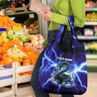 Snake and Bowling Ball Design Grocery Bag with Lightning Background and Custom Team Name Text - Wonder Print Shop