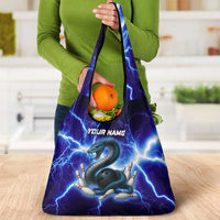 Snake and Bowling Ball Design Grocery Bag with Lightning Background and Custom Team Name Text - Wonder Print Shop