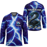 Snake and Bowling Ball Design Hockey Jersey with Lightning Background and Custom Team Name Text - Wonder Print Shop