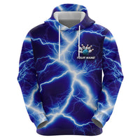 Snake and Bowling Ball Design Hoodie with Lightning Background and Custom Team Name Text - Wonder Print Shop