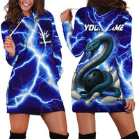 Snake and Bowling Ball Design Hoodie Dress with Lightning Background and Custom Team Name Text - Wonder Print Shop