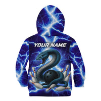 Snake and Bowling Ball Design Kid Hoodie with Lightning Background and Custom Team Name Text - Wonder Print Shop