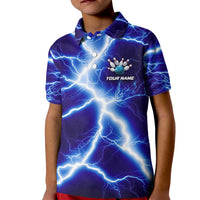 Snake and Bowling Ball Design Kid Polo Shirt with Lightning Background and Custom Team Name Text - Wonder Print Shop