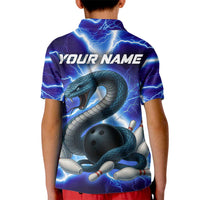 Snake and Bowling Ball Design Kid Polo Shirt with Lightning Background and Custom Team Name Text - Wonder Print Shop