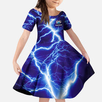 Snake and Bowling Ball Design Kid Short Sleeve Dress with Lightning Background and Custom Team Name Text - Wonder Print Shop