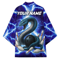 Snake and Bowling Ball Design Kimono with Lightning Background and Custom Team Name Text - Wonder Print Shop