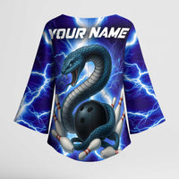 Snake and Bowling Ball Design Kimono Sleeve Blouse with Lightning Background and Custom Team Name Text - Wonder Print Shop