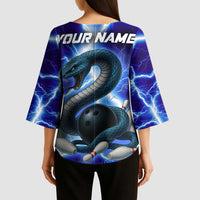 Snake and Bowling Ball Design Kimono Sleeve Blouse with Lightning Background and Custom Team Name Text - Wonder Print Shop
