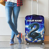 Snake and Bowling Ball Design Luggage Cover with Lightning Background and Custom Team Name Text - Wonder Print Shop