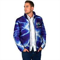 Snake and Bowling Ball Design Padded Jacket with Lightning Background and Custom Team Name Text - Wonder Print Shop