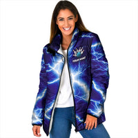 Snake and Bowling Ball Design Padded Jacket with Lightning Background and Custom Team Name Text - Wonder Print Shop
