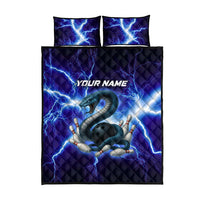 Snake and Bowling Ball Design Quilt Bed Set with Lightning Background and Custom Team Name Text - Wonder Print Shop