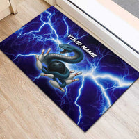 Snake and Bowling Ball Design Rubber Doormat with Lightning Background and Custom Team Name Text - Wonder Print Shop