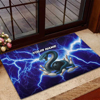 Snake and Bowling Ball Design Rubber Doormat with Lightning Background and Custom Team Name Text - Wonder Print Shop