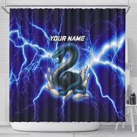 Snake and Bowling Ball Design Shower Curtain with Lightning Background and Custom Team Name Text - Wonder Print Shop