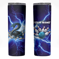 Snake and Bowling Ball Design Skinny Tumbler with Lightning Background and Custom Team Name Text - Wonder Print Shop
