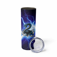 Snake and Bowling Ball Design Skinny Tumbler with Lightning Background and Custom Team Name Text - Wonder Print Shop