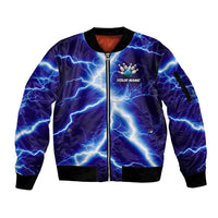 Snake and Bowling Ball Design Sleeve Zip Bomber Jacket with Lightning Background and Custom Team Name Text - Wonder Print Shop