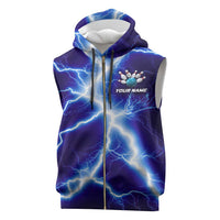 Snake and Bowling Ball Design Sleeveless Zip Hoodie with Lightning Background and Custom Team Name Text - Wonder Print Shop
