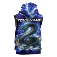 Snake and Bowling Ball Design Sleeveless Zip Hoodie with Lightning Background and Custom Team Name Text - Wonder Print Shop