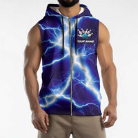 Snake and Bowling Ball Design Sleeveless Zip Hoodie with Lightning Background and Custom Team Name Text - Wonder Print Shop