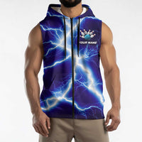 Snake and Bowling Ball Design Sleeveless Zip Hoodie with Lightning Background and Custom Team Name Text - Wonder Print Shop