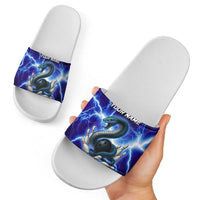 Snake and Bowling Ball Design Slide Sandals with Lightning Background and Custom Team Name Text - Wonder Print Shop