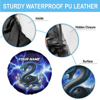 Snake and Bowling Ball Design Spare Tire Cover with Lightning Background and Custom Team Name Text - Wonder Print Shop